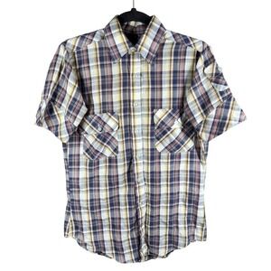 Youngbloods Button Up Shirt Mens Small Multicolor Plaid Short Sleeve Epaulets